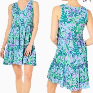 Lilly Pulitzer Lavender Green Tropical Print Sleeveless V‑Neck Lorina Dress